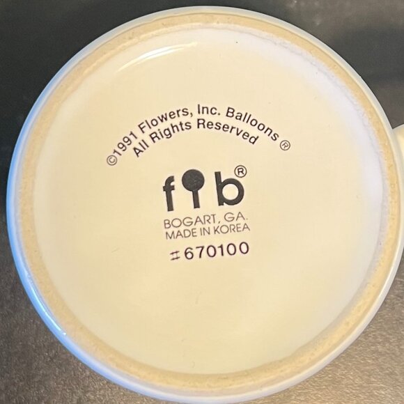 Pair of Vintage FIB Flowers Inc. Balloons Floral Mugs w/ Artwork by Jane Bowen - Picture 8 of 14